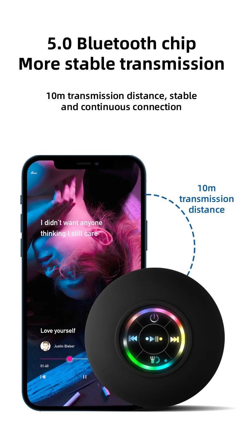 Portable Waterproof Suction Cup Bluetooth Speaker with RGB