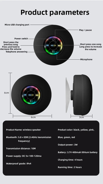 Portable Waterproof Suction Cup Bluetooth Speaker with RGB