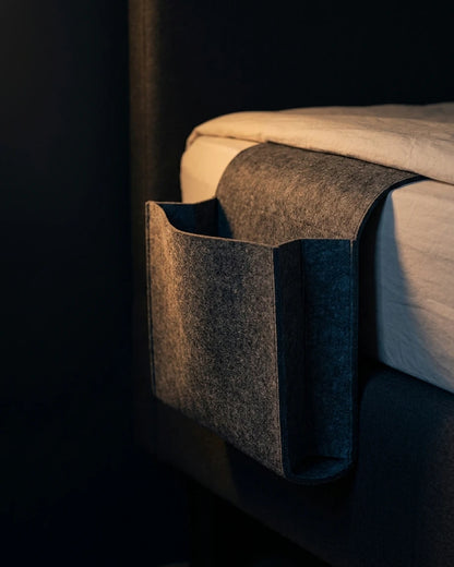 Grey Felt Bedside Caddy photographed from an alternate angle