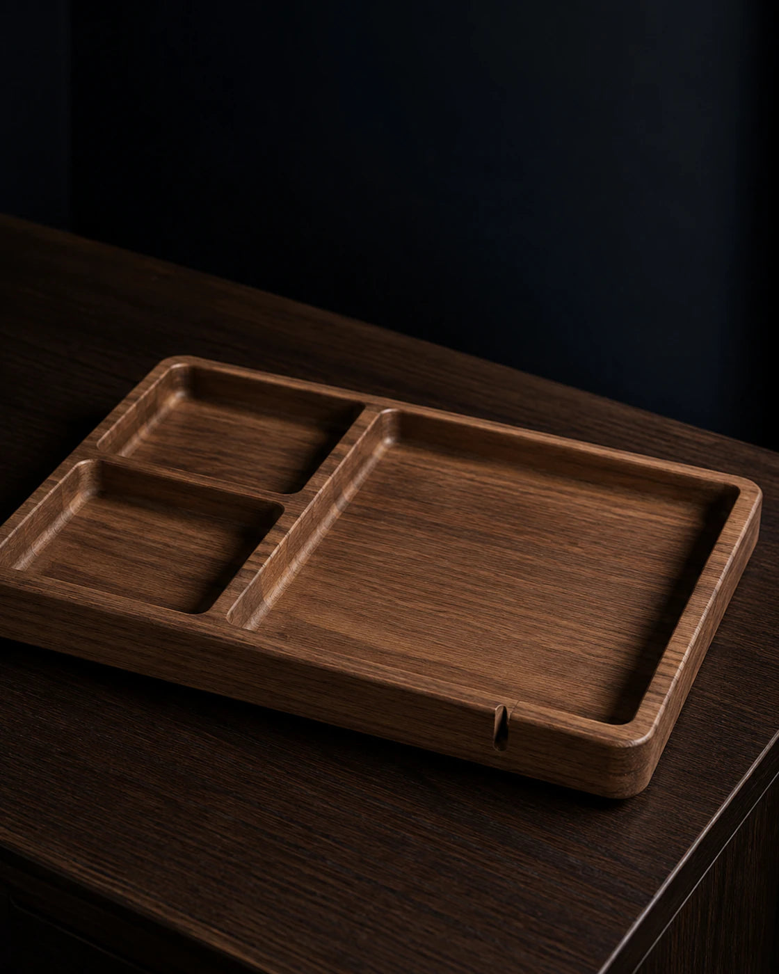 Close detail of the Large Grid Valet Organizer compartments and front notch