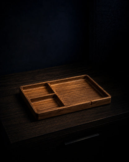 Large three-compartment Grid Valet Organizer against a dark background