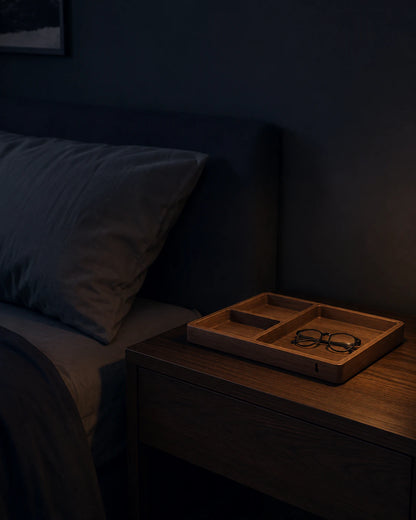 Large Grid Valet Organizer shown beside a bed for scale